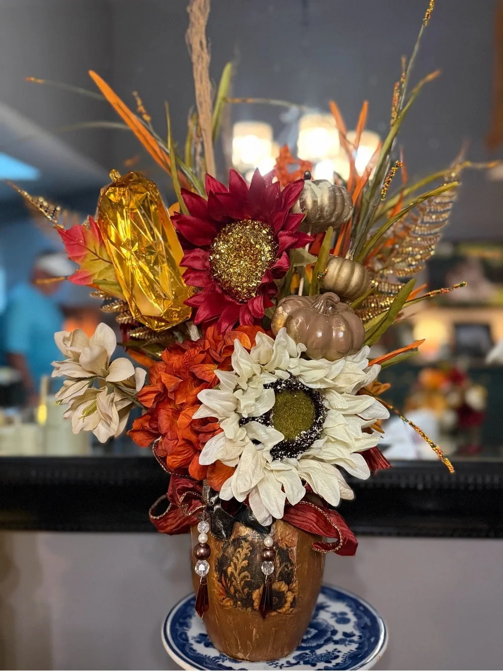 Autumn Harvest Faux Floral Arrangement in Red, Orange, White